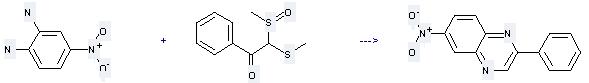 Quinoxaline,6-nitro-2-phenyl- can be prepared by 4-nitro-benzene-1,2-diamine, 2-methanesulfinyl-2-methylsulfanyl-1-phenyl-ethanone by heating